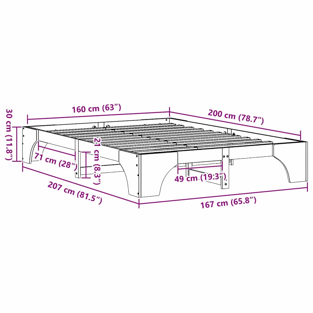 Bettgestell Weiß 160 x 200 cm Massivholz Kiefer